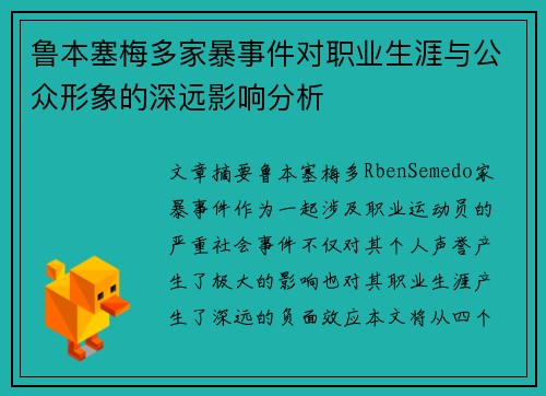 鲁本塞梅多家暴事件对职业生涯与公众形象的深远影响分析