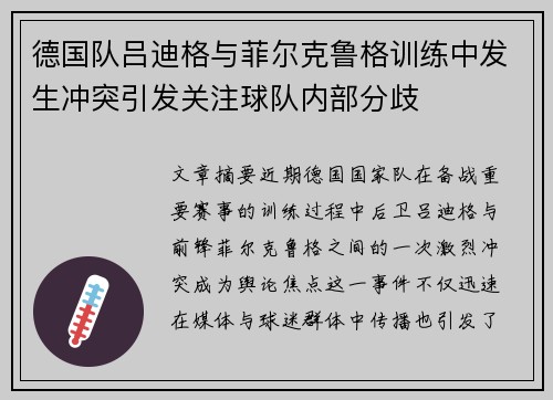 德国队吕迪格与菲尔克鲁格训练中发生冲突引发关注球队内部分歧